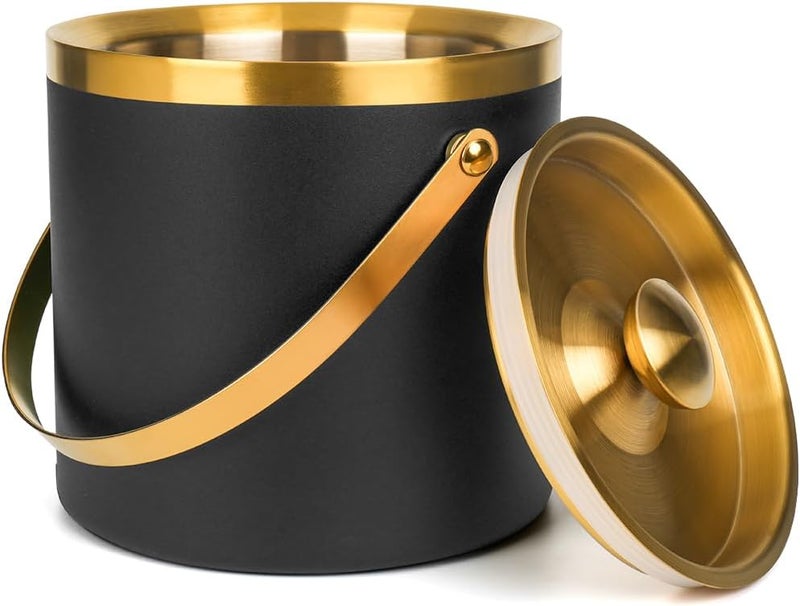 NBNSTHV 3L Double-Wall Insulated Stainless Steel Ice Bucket with scoop for Cocktail Bar - Metal Ice Bucket for freezer with Lid for parties,ice holder,champagne bucket,bar cart accessories (black) - Image 1